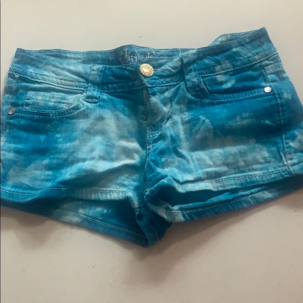 Blue tie dye jean shorts